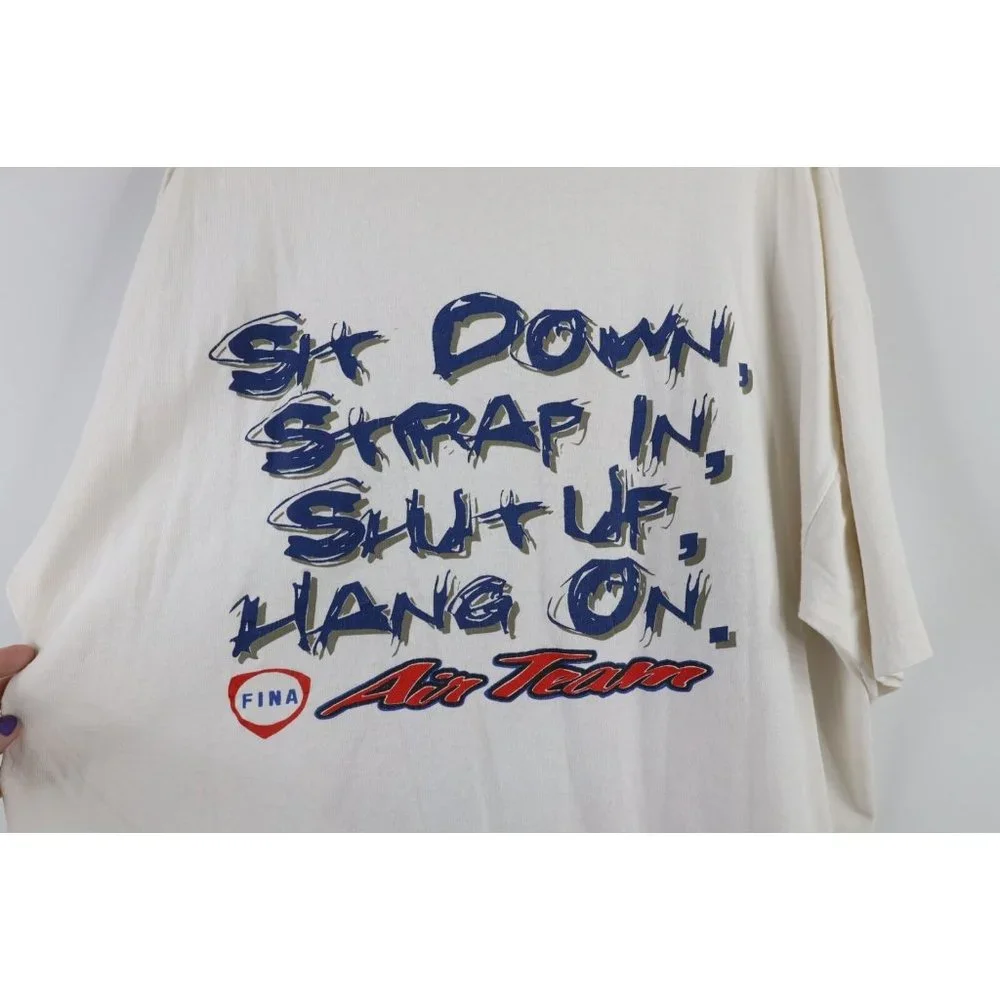 Vintage 90s Streetwear XL Distressed FINA Air Team Spell Out T-Shirt White USA - Picture 11 of 11